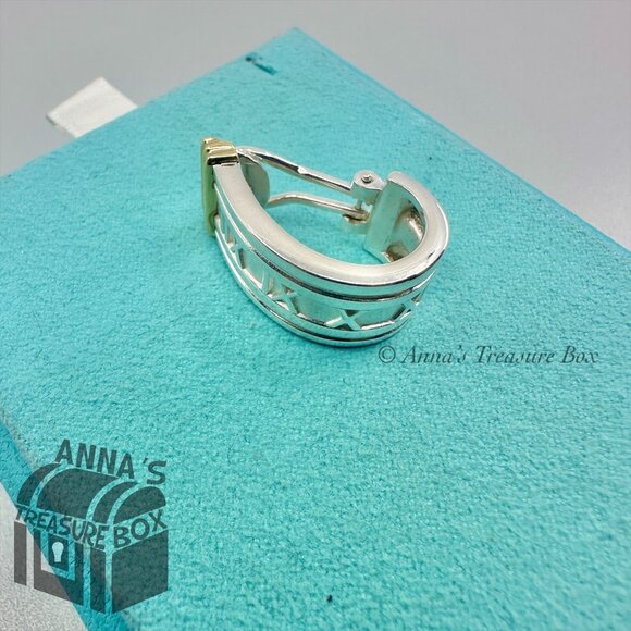 Tiffany & Co. 925 Silver 18K Gold Atlas Numeral Omega Hoop SINGLE Earring (pch) - Picture 1 of 8